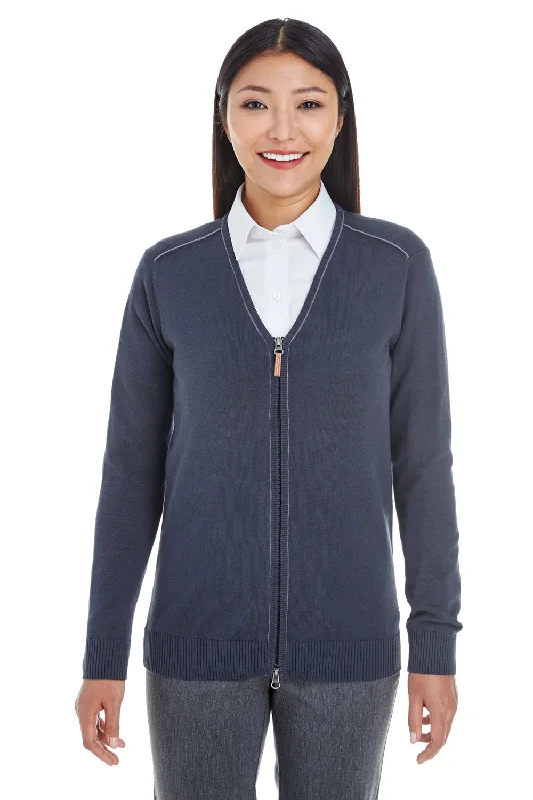 fluffy striped pullover sweaters -Devon & Jones Womens Manchester Jersey Full Zip Sweater - Navy Blue - Closeout