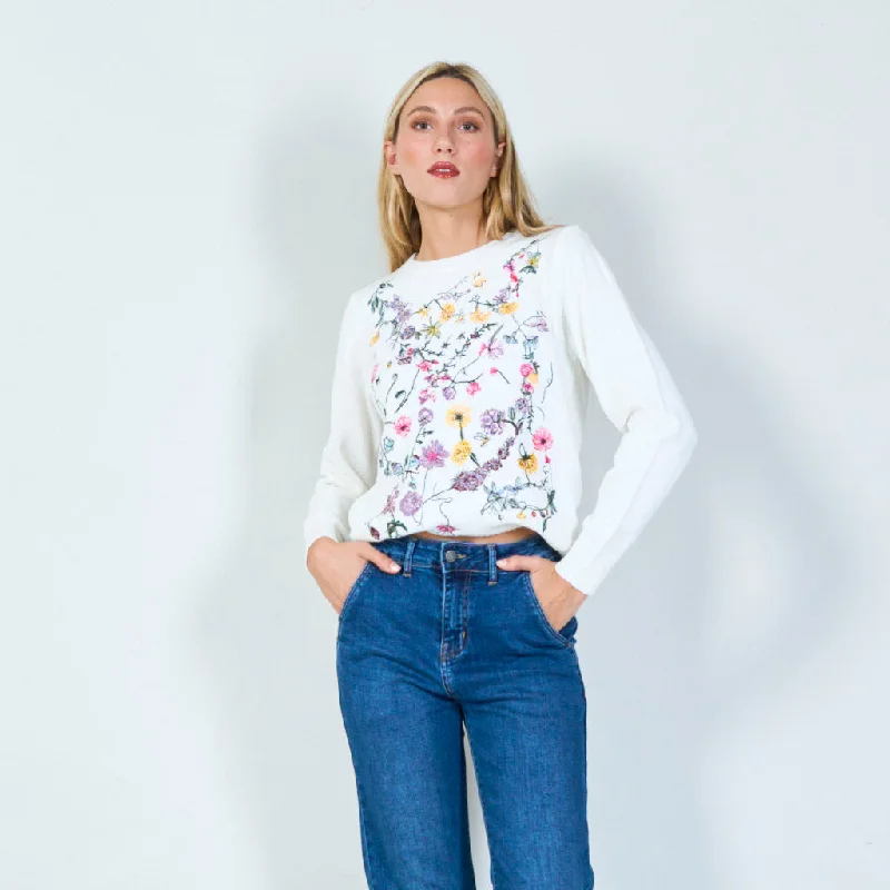 paisley pullover sweaters women -Floral embroidered sweater wholesale