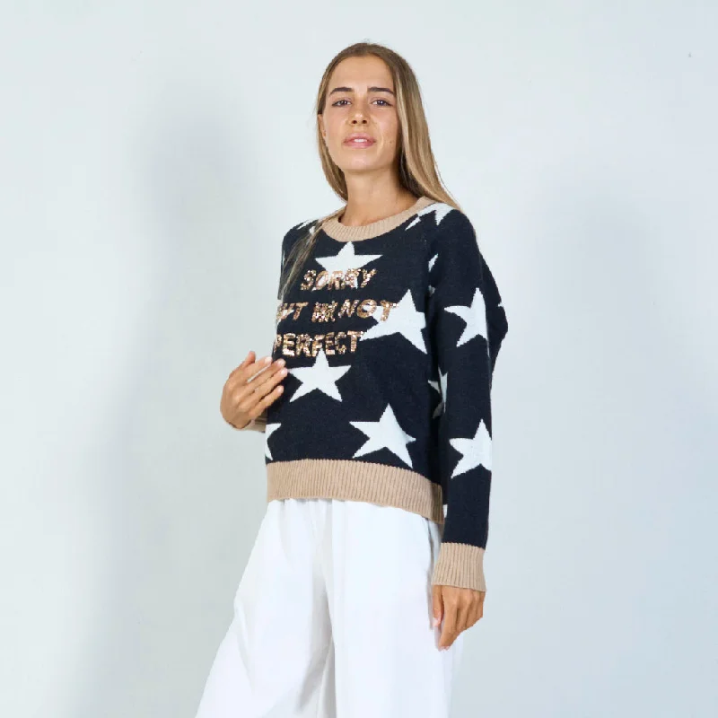 fuzzy pullover sweaters cozy -Fun star print slogan sweater wholesale