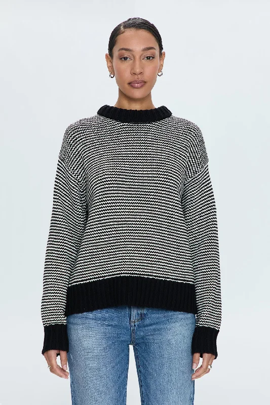 plaid pullover sweaters for work -Jadine Sweater - Midnight Stripe