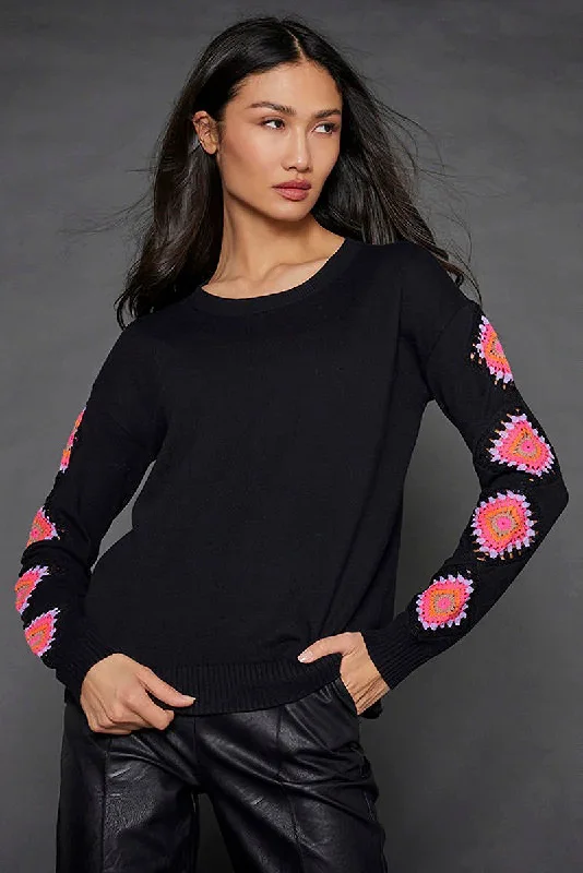 breathable floral pullover sweaters -THE HOOK UP CROCHET PATCH SWEATER