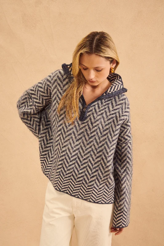 warm striped pullover sweaters -DOMINIC HERRINGBONE 1/4 ZIP SWEATER