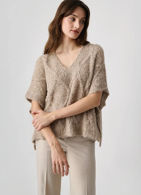 short ribbed pullover sweaters -Lia V Neck Boucle Sweater