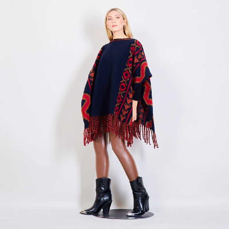 high-neck wool pullover sweaters -Poncho with geometric pattern wholesale