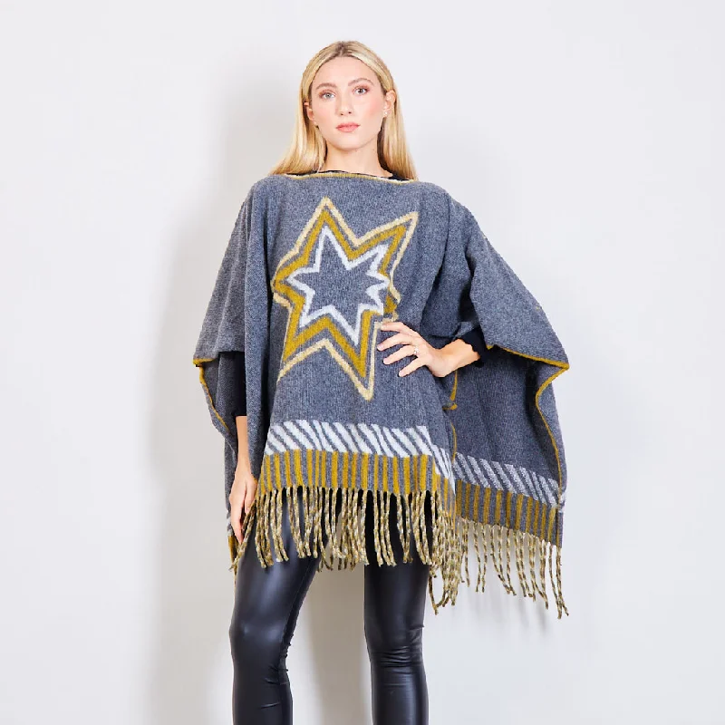 fitted wool pullover sweaters -Poncho with star pattern wholesale