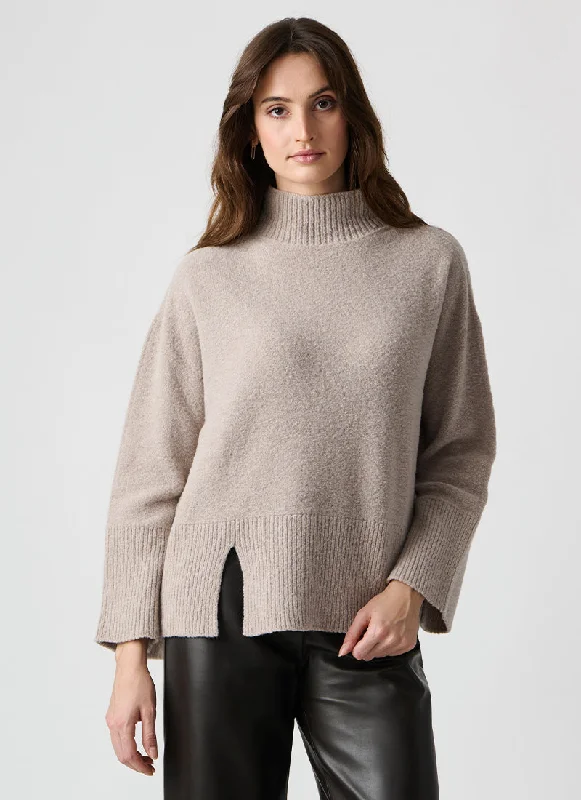 elbow-sleeve ribbed pullover sweaters -Priamo Boucle Mock Sweater