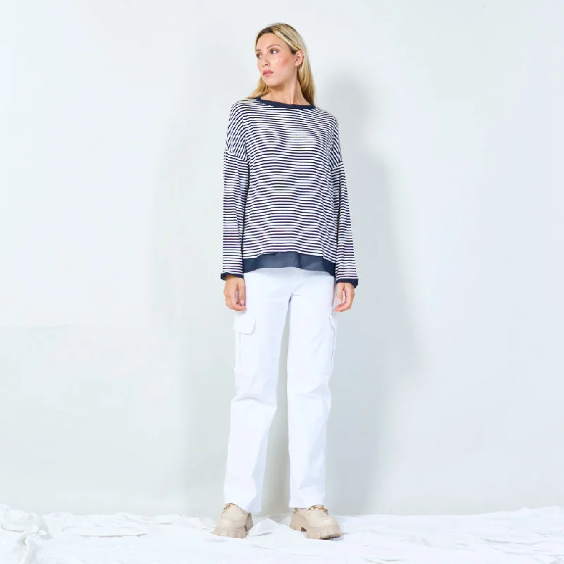 warm hooded pullover sweaters -Striped long-sleeve top with contrast trim wholesale