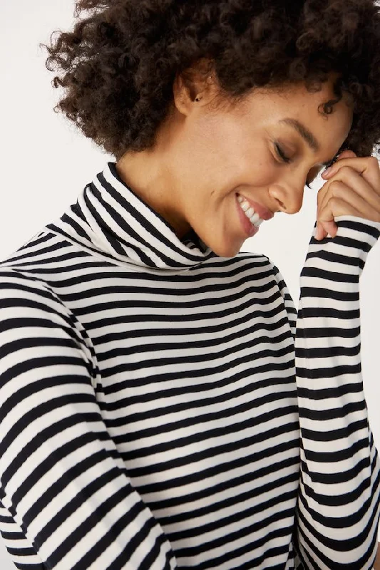 braided floral pullover sweaters -The Efinas Striped Turtleneck by Part Two - Black