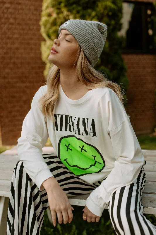 fitted high-neck pullover sweaters -The Nirvana Smiley Long Sleeve by Daydreamer