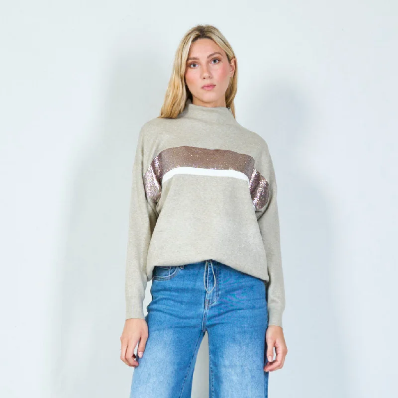 fitted pullover sweaters slim -Trendy long-sleeve sweater with metallic stripe wholesale