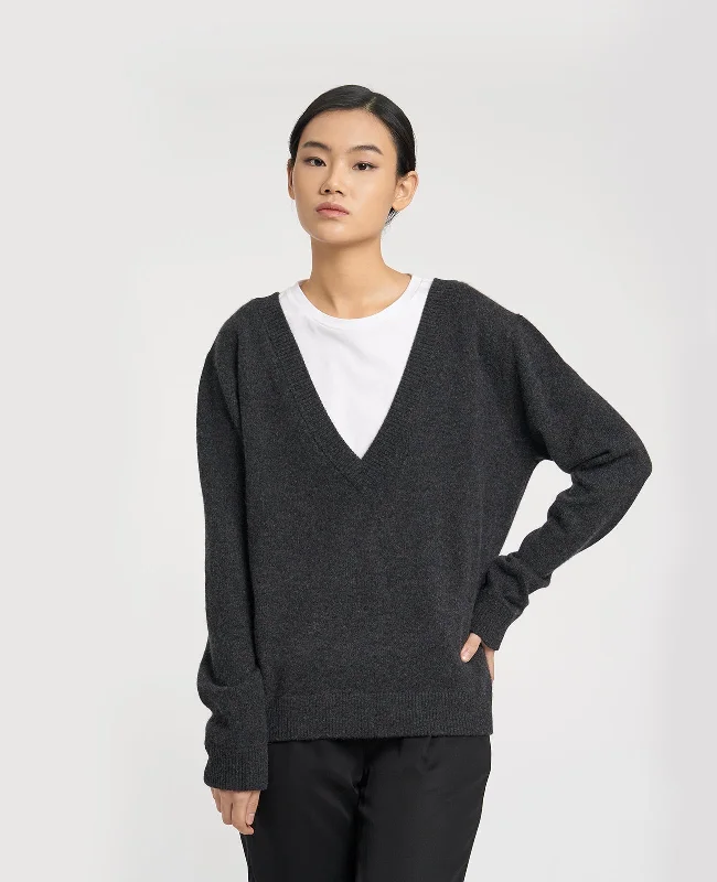 cozy alpaca pullover sweaters -Cashmere Double V-Neck Sweater