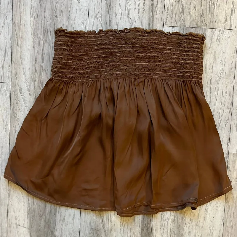 contrast trim skirts -contrast trim skirts -Elastic Mini Skirt In Dark Tan