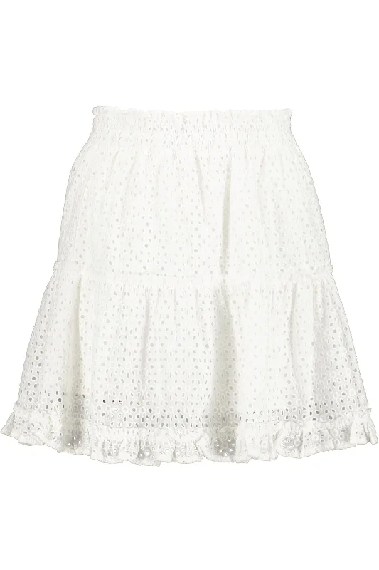 contrast trim skirts -contrast trim skirts -Eyelet Ruffle Mini Skirt In White Eyelet