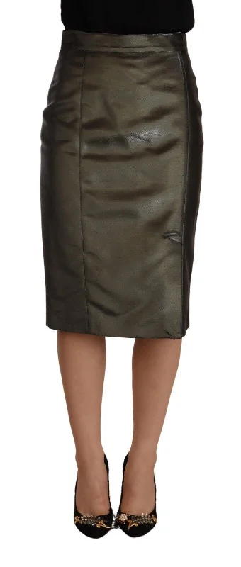 warm fleece skirts -warm fleece skirts -GF Ferre Metallic  High Waist Pencil Midi Women's Skirt