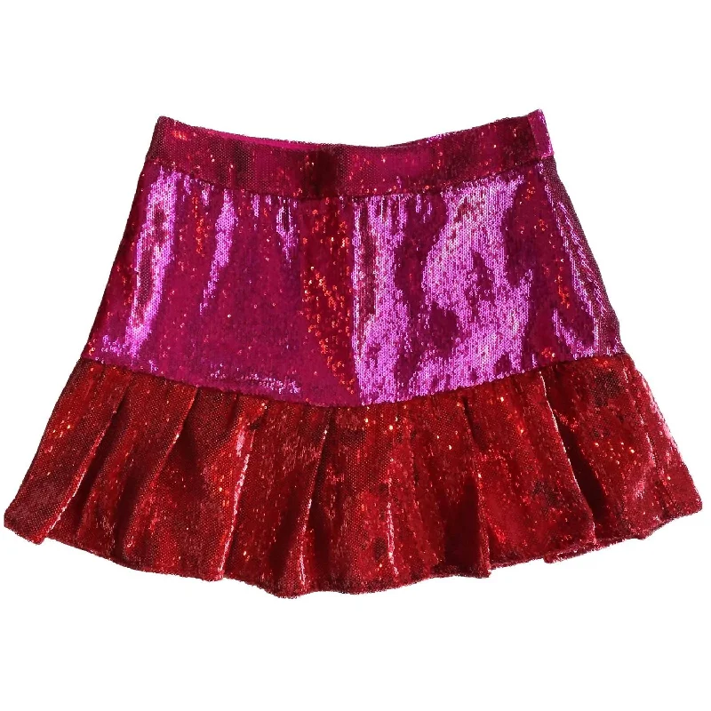 plush lined skirts -plush lined skirts -Heartbreaker Sequin Flounce Skirt In Red/pink