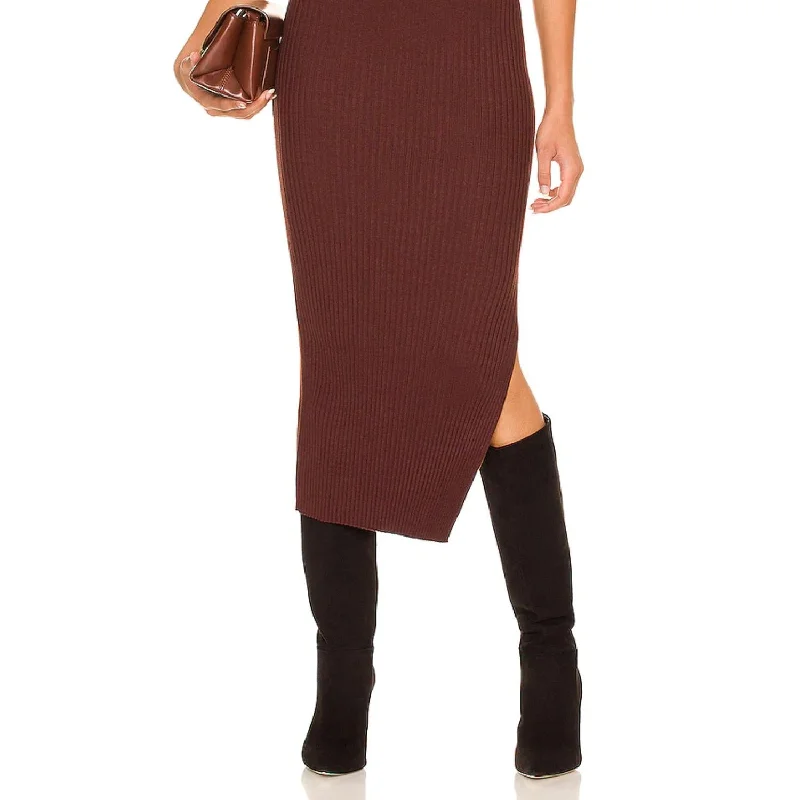 vented lightweight skirts -vented lightweight skirts -Lynd Knit Midi Skirt In Chocolate