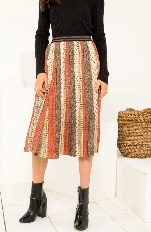 cropped casual skirts -cropped casual skirts -Pleated Patterned Skirt In Multi