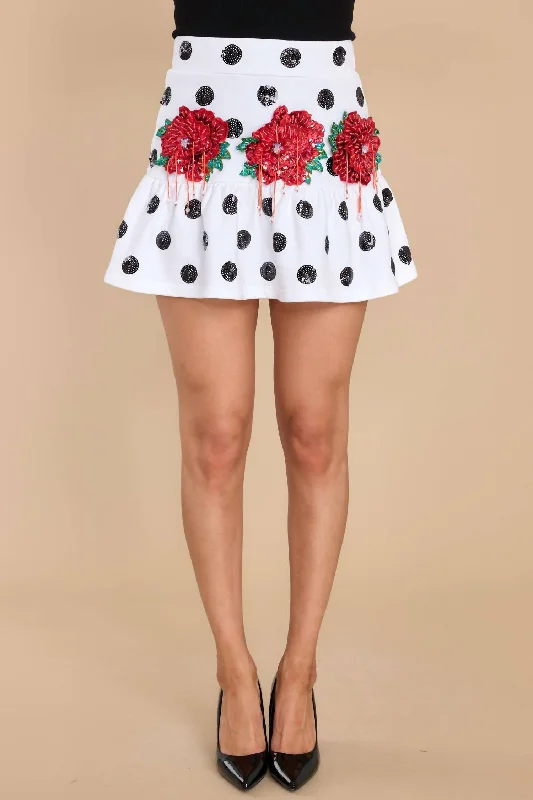 premium eco skirts -premium eco skirts -Polka Dot Skirt With Red Flowers In White