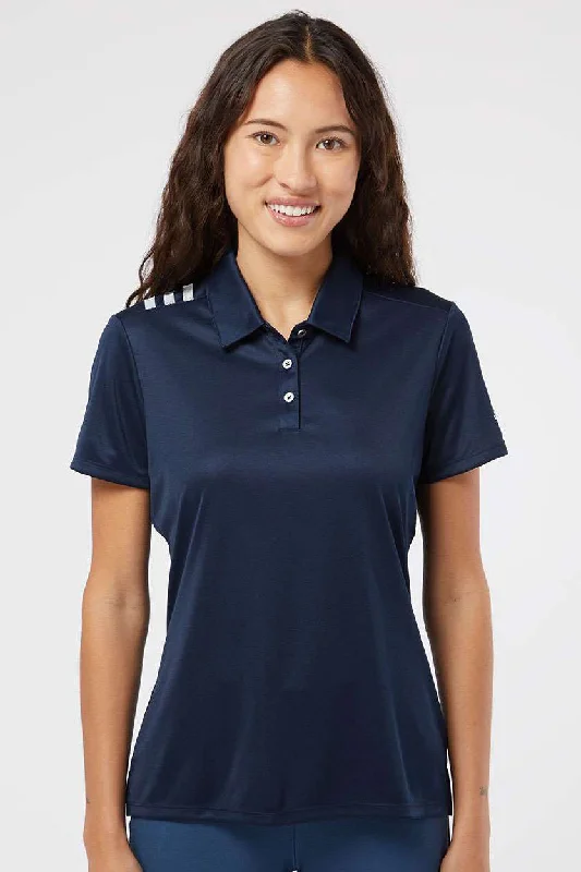 breezy blend blouses & shirts -breezy blend blouses & shirts -Adidas Womens 3 Stripes UPF 50+ Short Sleeve Polo Shirt - Collegiate Navy Blue/White