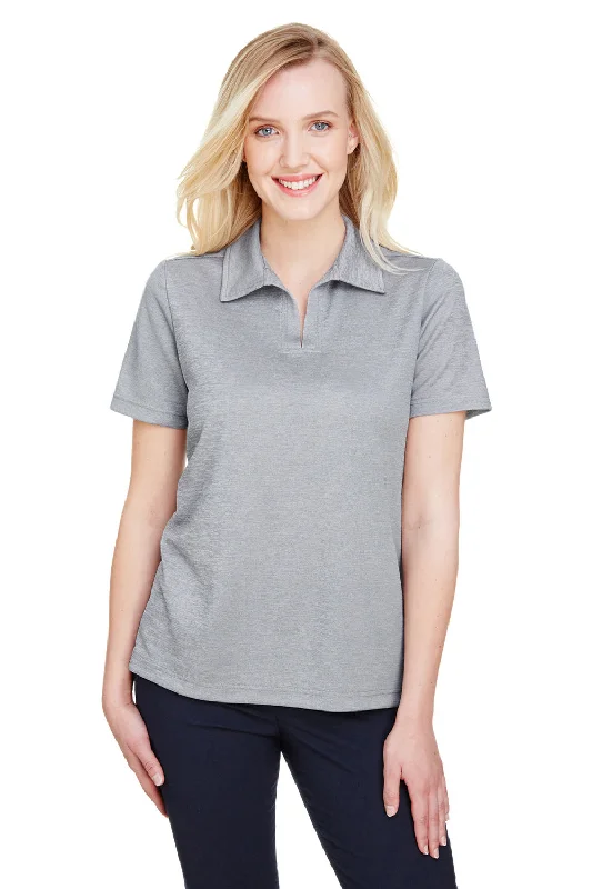 stretch rib blouses & shirts -stretch rib blouses & shirts -Devon & Jones Womens CrownLux Address Melange Performance Moisture Wicking Short Sleeve Polo Shirt - Heather Grey