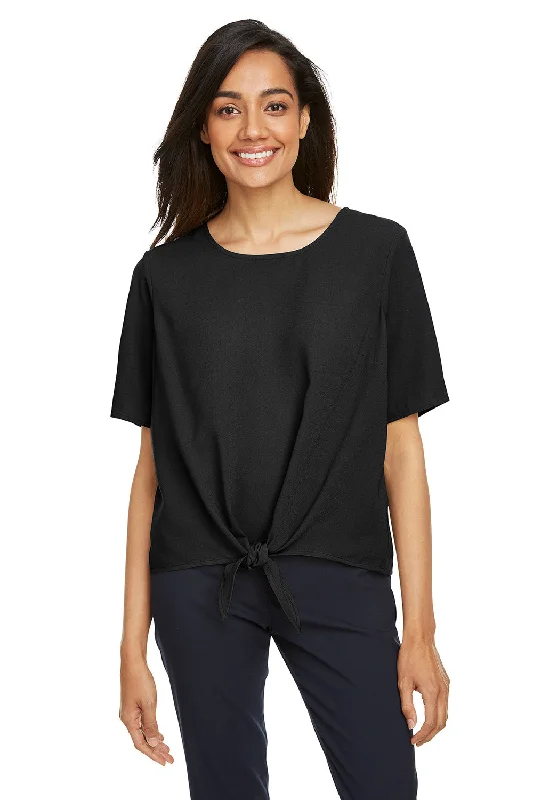 casual resilient blouses & shirts -casual resilient blouses & shirts -Devon & Jones Womens Perfect Fit Tie Front Short Sleeve Blouse - Black