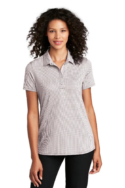 casual flex blouses & shirts -casual flex blouses & shirts -Port Authority Womens Gingham Moisture Wicking Short Sleeve Polo Shirt - Gusty Grey/White