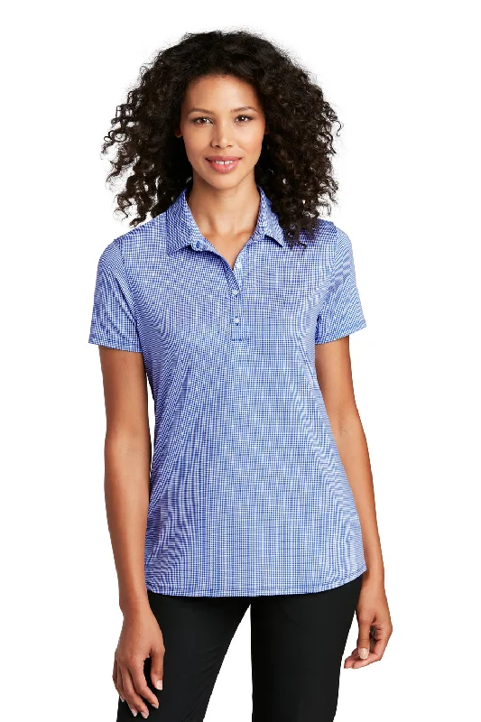 curved neck blouses & shirts -curved neck blouses & shirts -Port Authority Womens Gingham Moisture Wicking Short Sleeve Polo Shirt - True Royal Blue/White