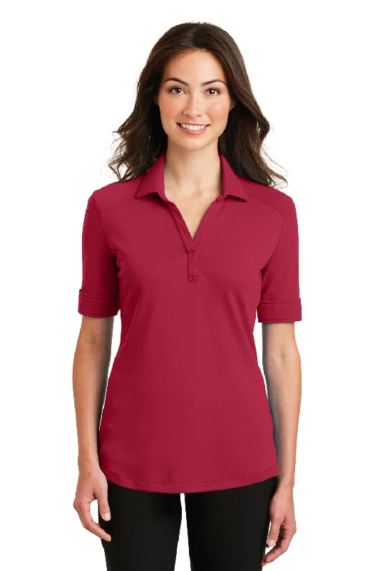 retro logo blouses & shirts -retro logo blouses & shirts -Port Authority Womens Silk Touch Performance Moisture Wicking Short Sleeve Polo Shirt - Rich Red - Closeout