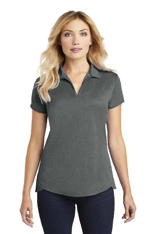 rib stretch blouses & shirts -rib stretch blouses & shirts -Port Authority Womens Trace Moisture Wicking Short Sleeve Polo Shirt - Heather Charcoal Grey