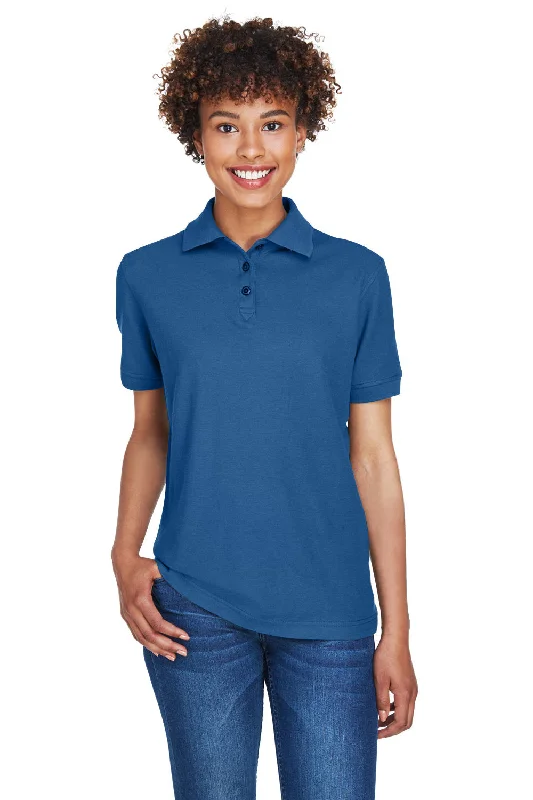 lightweight vented blouses & shirts -lightweight vented blouses & shirts -UltraClub Womens Whisper Short Sleeve Polo Shirt - Indigo Blue - Closeout