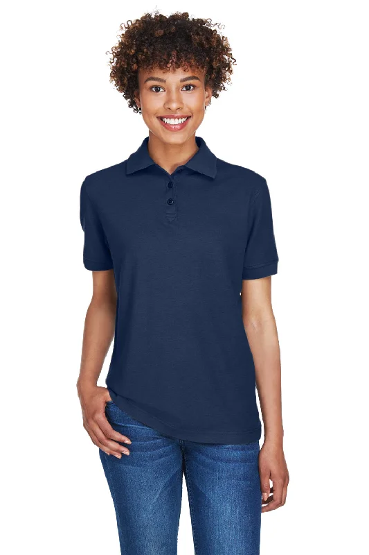 hem flared blouses & shirts -hem flared blouses & shirts -UltraClub Womens Whisper Short Sleeve Polo Shirt - Navy Blue