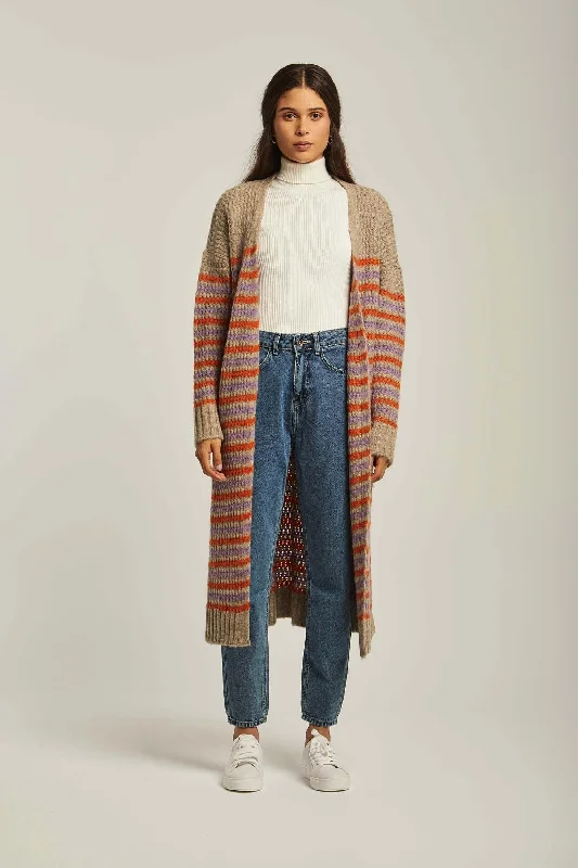 tie-waist ribbed cardigans -Cardigan