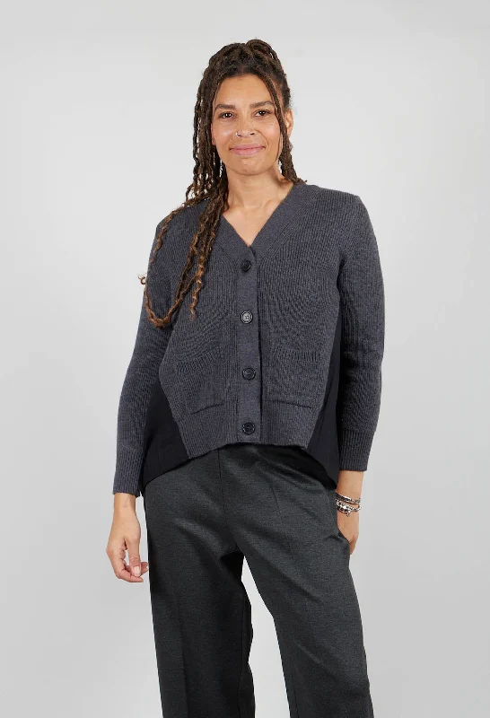 bold knit plaid cardigans -Back Pleated Cardigan in Antracite and Nero