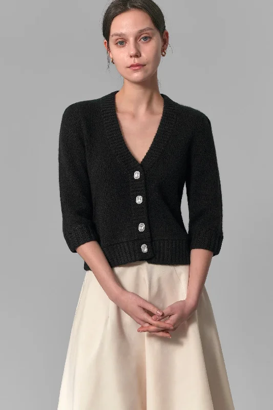 elbow-sleeve wool cardigans -Becca Cashmere Cardigan