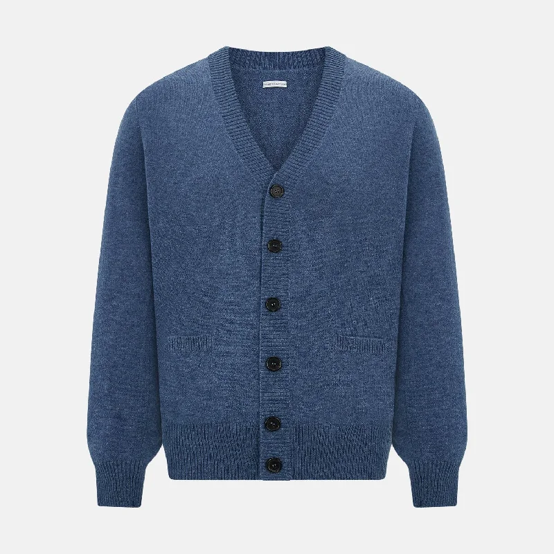 checkered wool cardigans -Blue Cashmere Cardigan