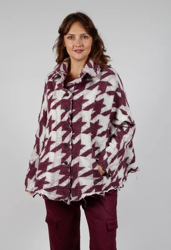 woven plaid cardigans -Button Dogstooth Cardigan in Merlot Bone Jacquard