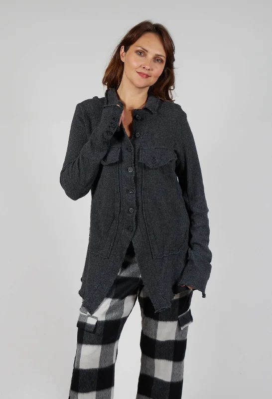 elbow-sleeve plaid cardigans -Button Up Cardigan in Slate Mel