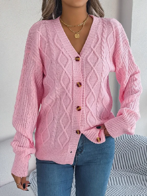 deep alpaca cardigans -Cable-Knit Long Sleeve Cardigan