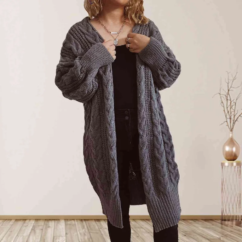 velvety alpaca cardigans -Cable-Knit Open Front Dropped Shoulder Cardigan