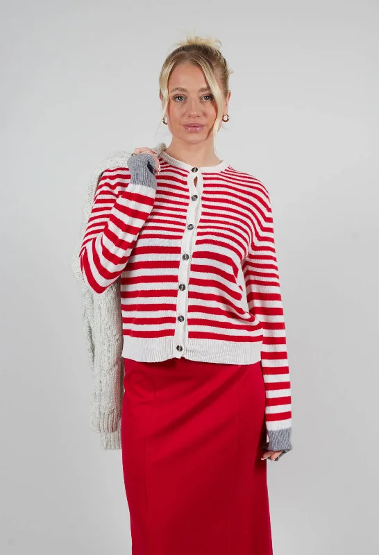 soft blend ribbed cardigans -Cardigan with Degrade Stripes in Urban Red