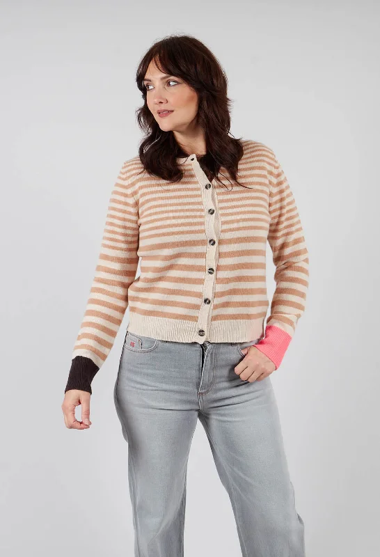 ribbed cardigans for winter -Cardigan with Degrade Stripes in White Swan