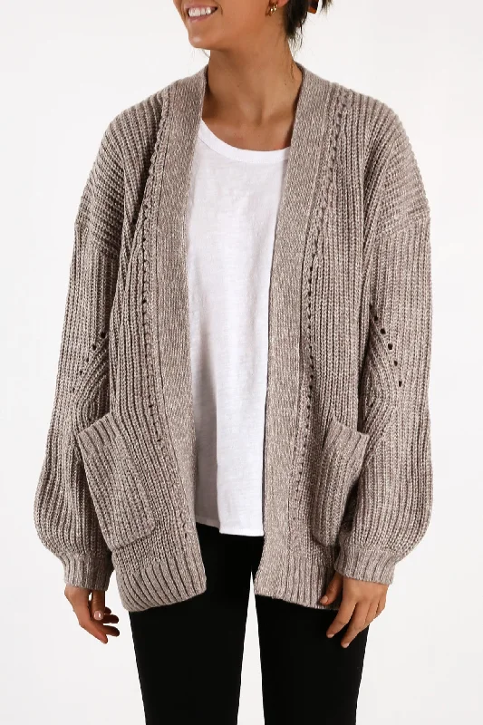 checkered striped cardigans -Caspian Cardigan Knit Bark