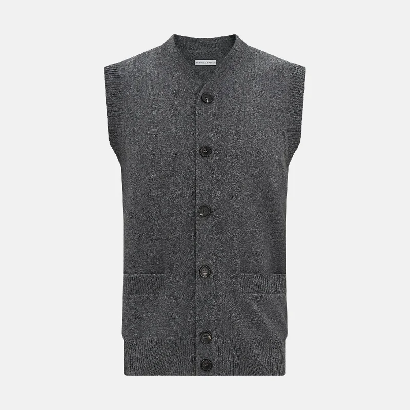 thick cardigans for winter -Charcoal Grey Cashmere Sleeveless Cardigan