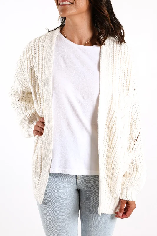 plush striped cardigans -Folktale Chunky Knit Cardigan Whisper White