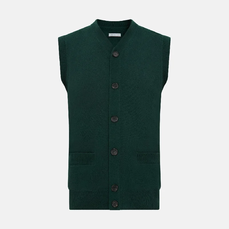 elbow-sleeve cardigans kids -Forest Green Cashmere Sleeveless Cardigan