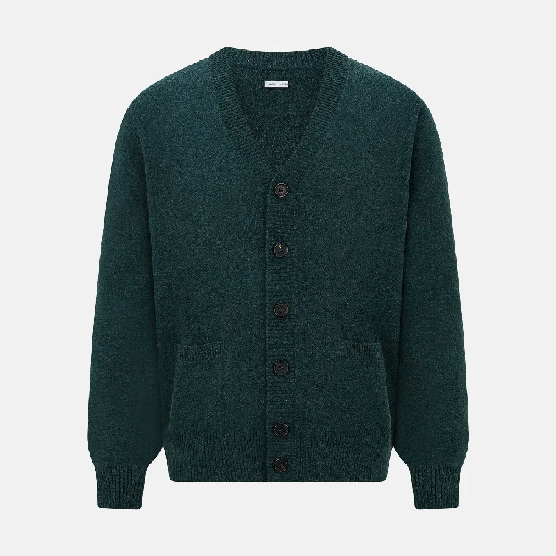 toggle wool cardigans -Green Melange Cashmere Cardigan