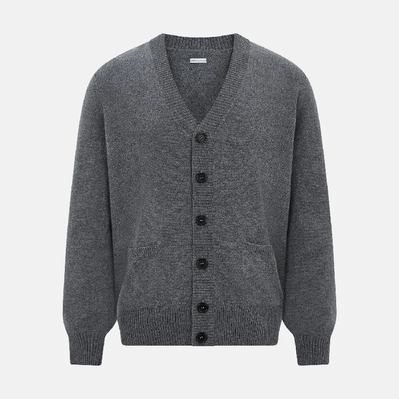 loose wool cardigans -Grey Melange Cashmere Cardigan