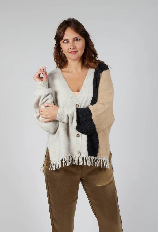 waterfall plaid cardigans -Knitted Fowler Cardigan in Greige