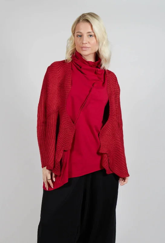 geometric plaid cardigans -Knitted Wave Cardigan in Red