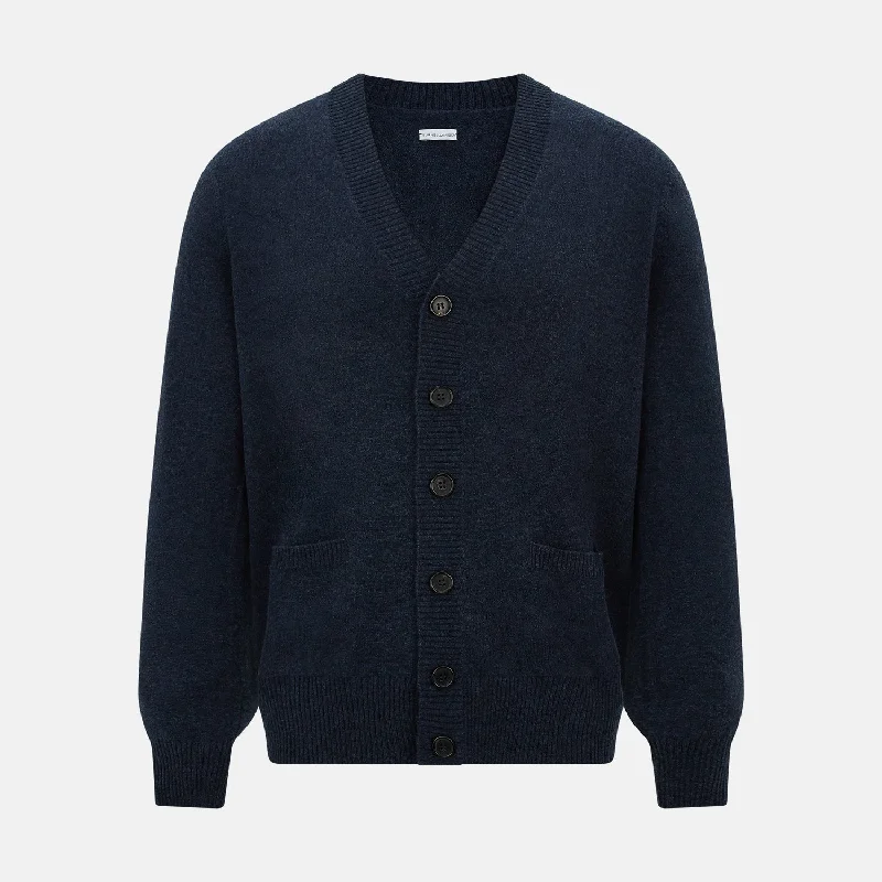 flowing wool cardigans -Navy Melange Cashmere Cardigan